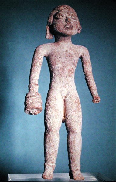 Figurine of a tlachtli player with a gauntlet on his right hand, from Mexico, Pre-Classic Period by Mayan